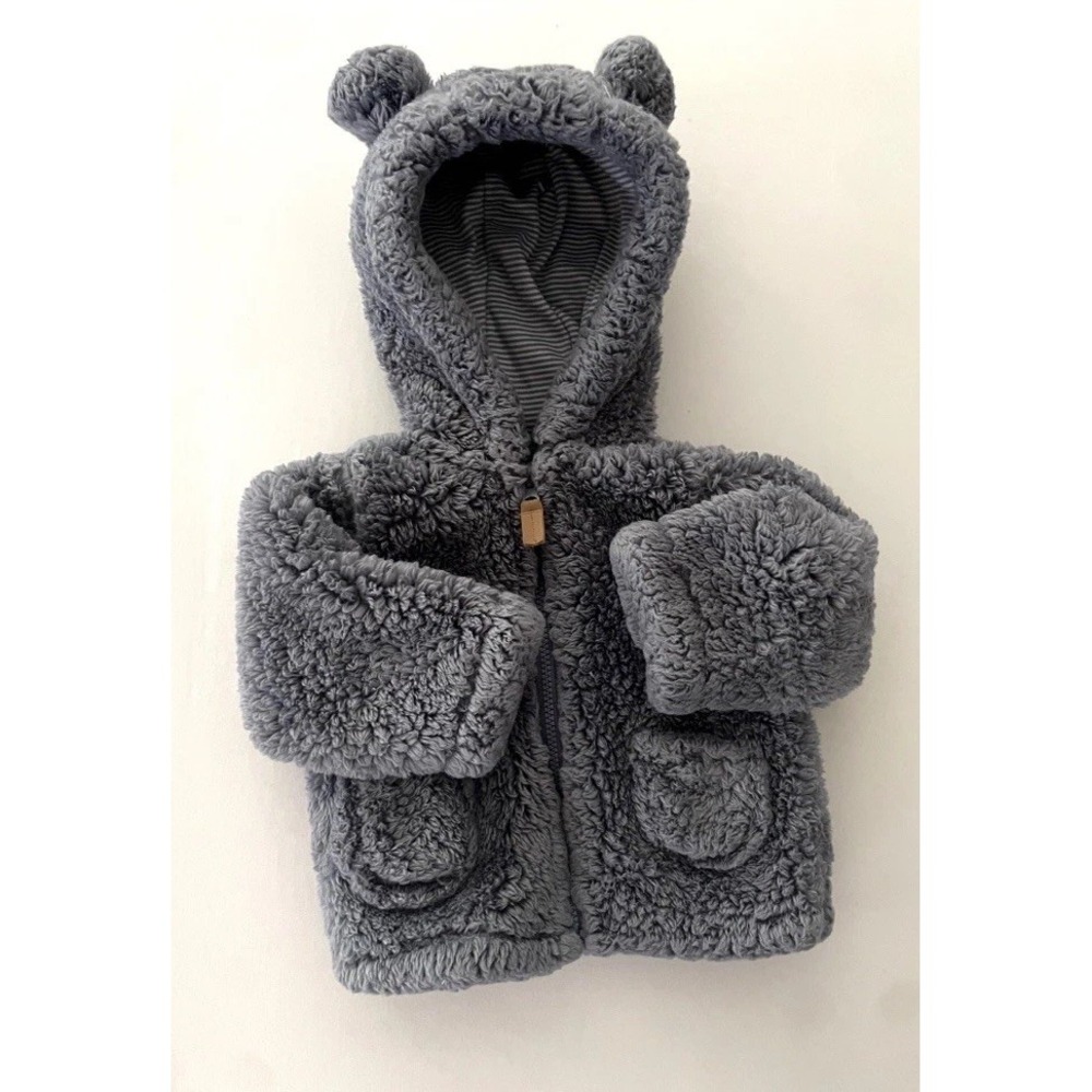 Carter's baby Zip-Up Sherpa Cardigan bear 🐻 hoodie Jacket gray 3M